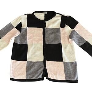 Alison Daley Petite‎ Patchwork Cardigan Medium Sweater Black Cream Pink Gray